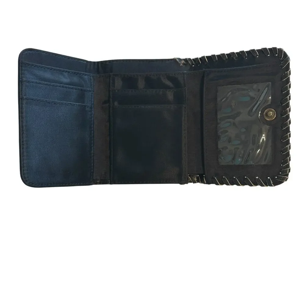 Claire's Black Floral Embossed Whipstitched Wallet Vegan Leather Trifold